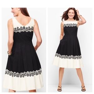 Talbots Dress Sundress Sz 14 XL Black Ivory Floral Slvlss Elegant Party Chic